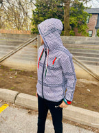 Keffiyeh-inspired zip up jackets with hood
