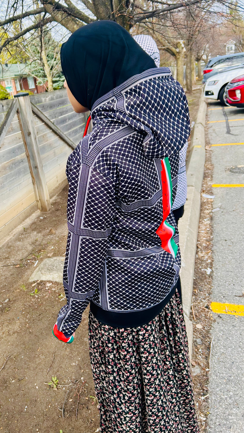 Keffiyeh-inspired zip up jackets with hood