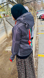 Keffiyeh-inspired zip up jackets with hood