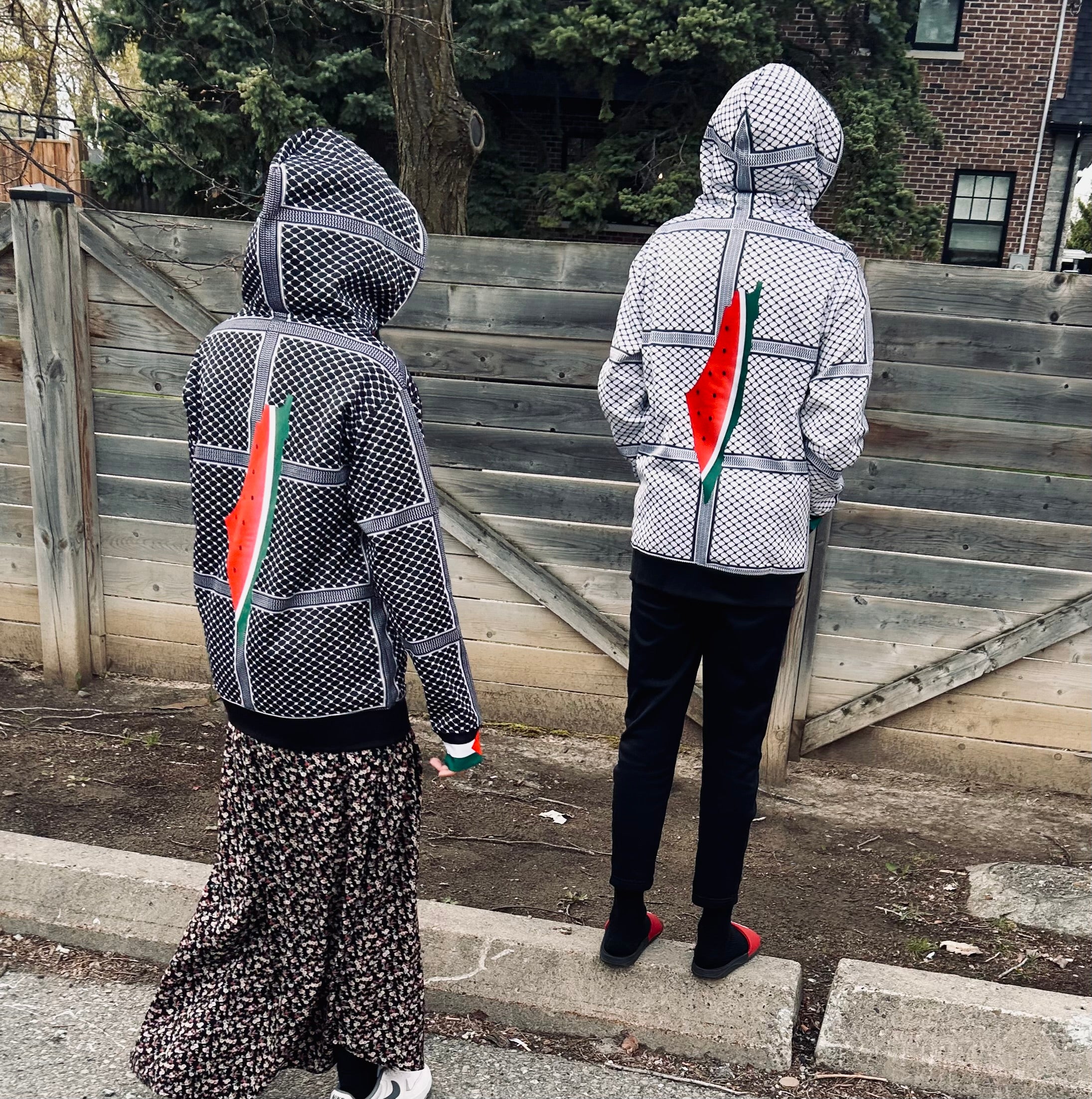 Keffiyeh-inspired zip up jackets with hood