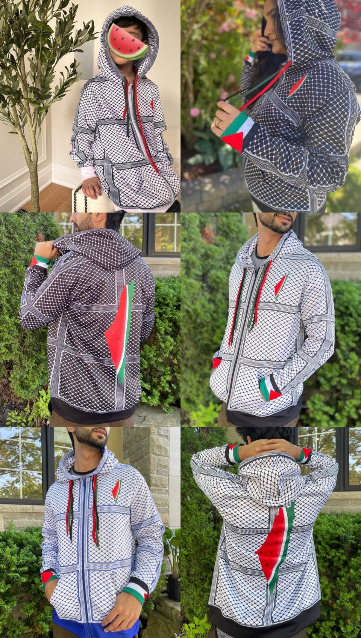 Keffiyeh-inspired zip up jackets with hood
