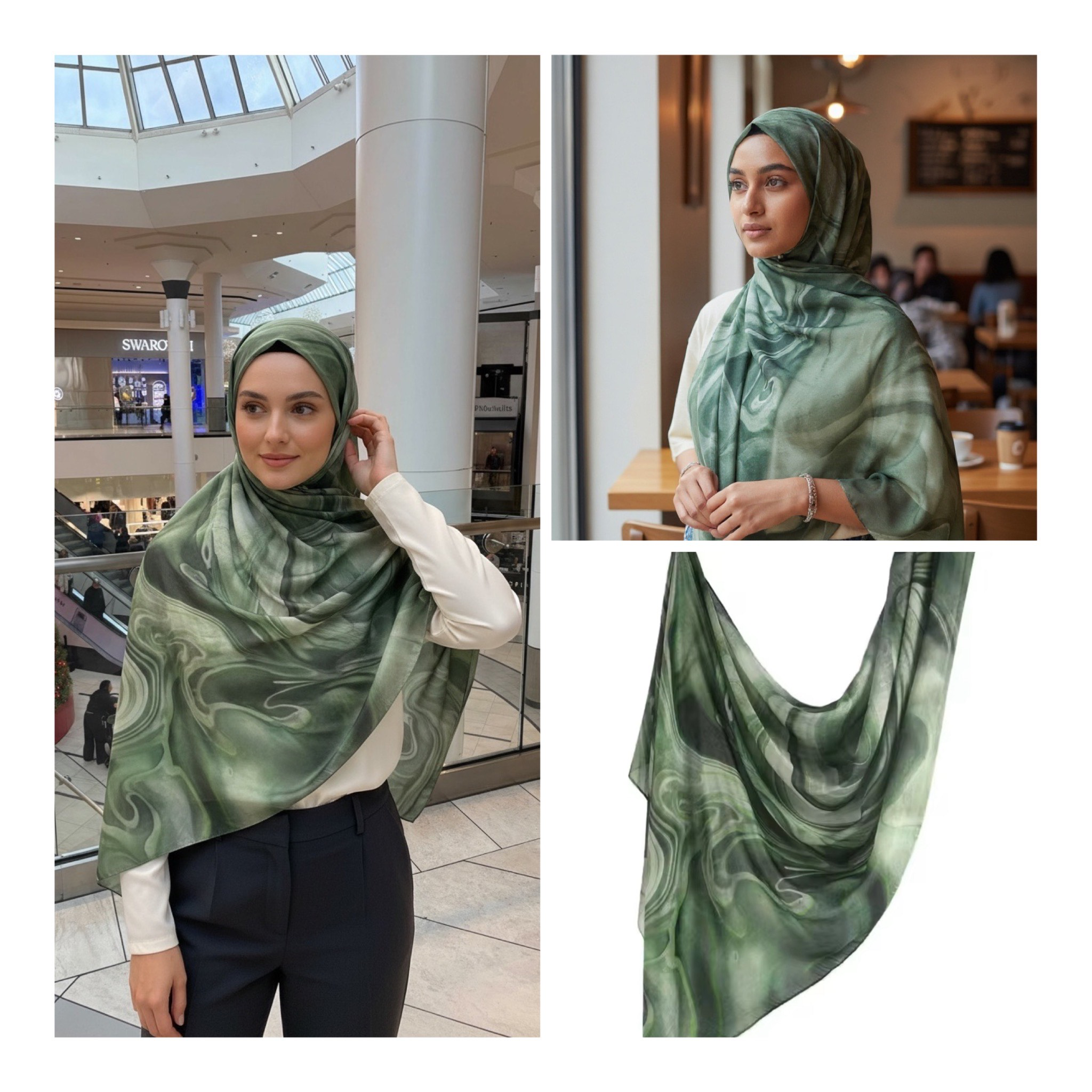 Olive marble Water colour hijab